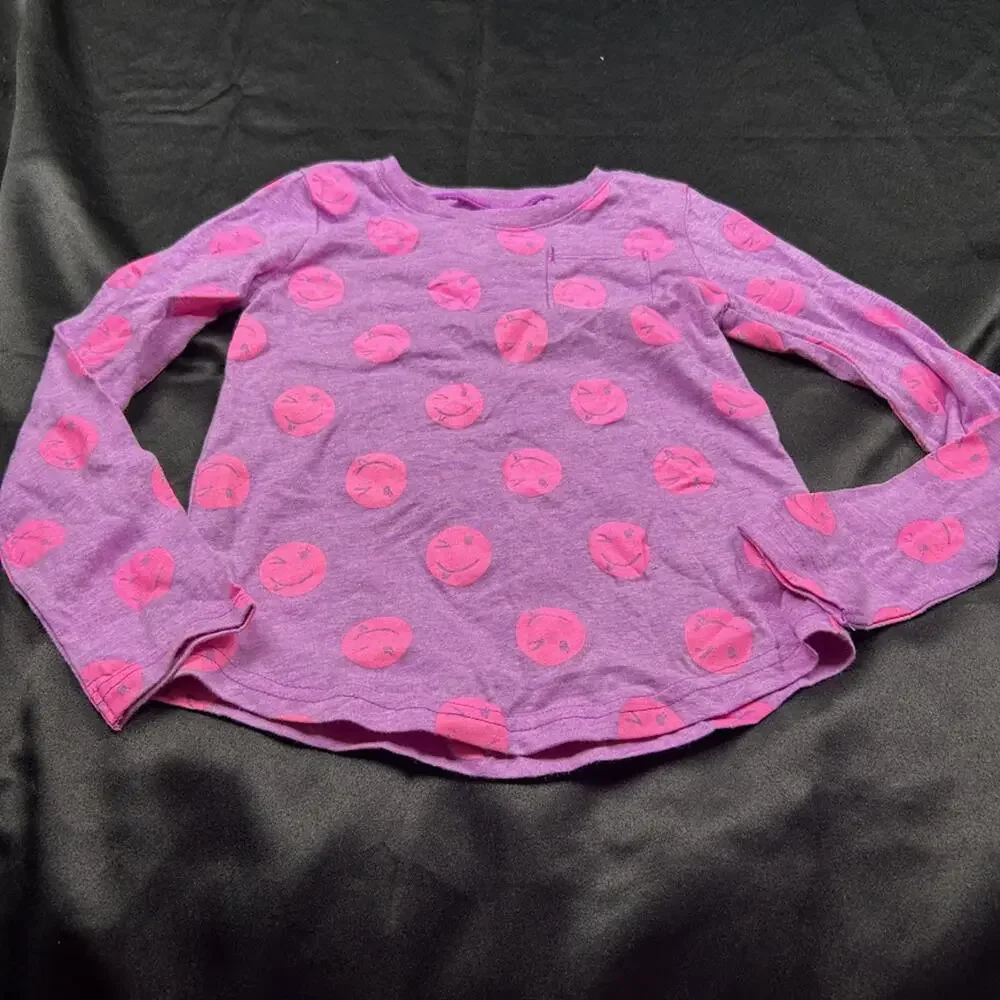 OshKosh B’gosh Girls Purple Long Sleeve Shirt Pink Smiley‎ Faces Size 6Y
